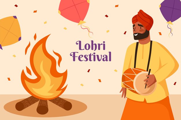 Free vector flat background for lohri festival celebration