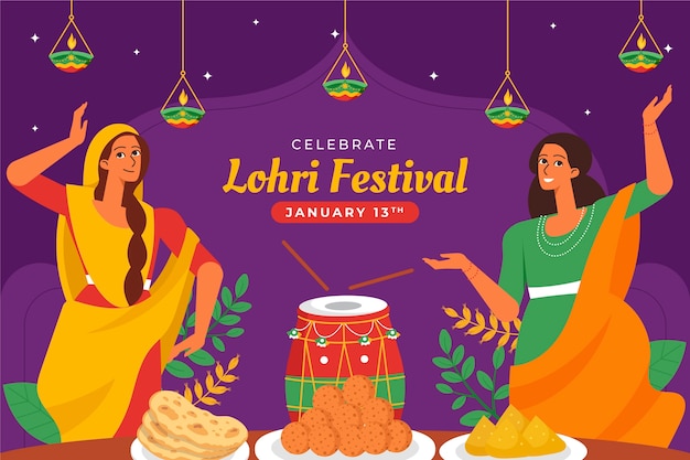 Free vector flat background for lohri festival celebration