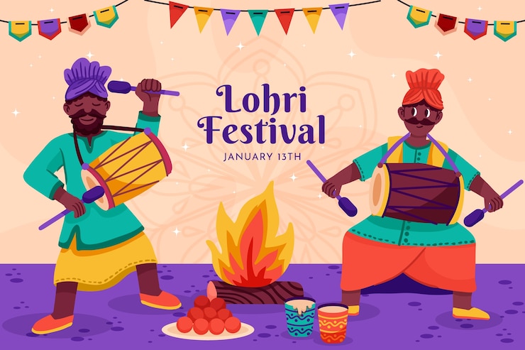 Free Vector flat background for lohri festival celebration