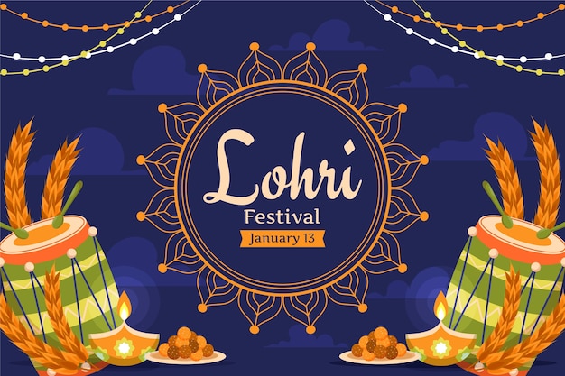 Vettore gratuito sfondo piatto per il festival lohri