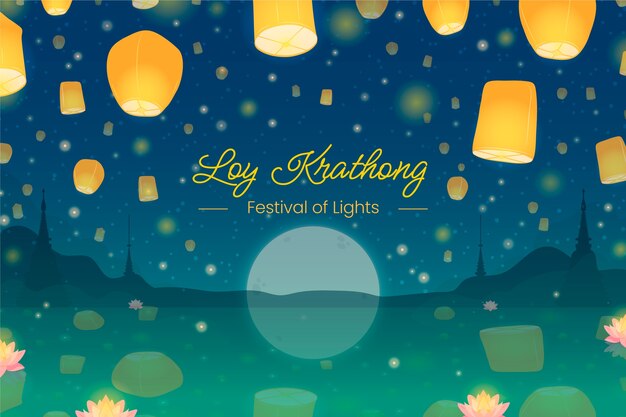 Flat background for loy krathong thai festival celebration