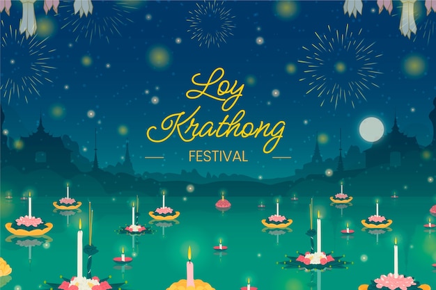 Sfondo piatto per la celebrazione del festival tailandese di loy krathong