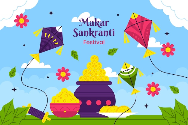 Free vector flat background for makar sankranti festival