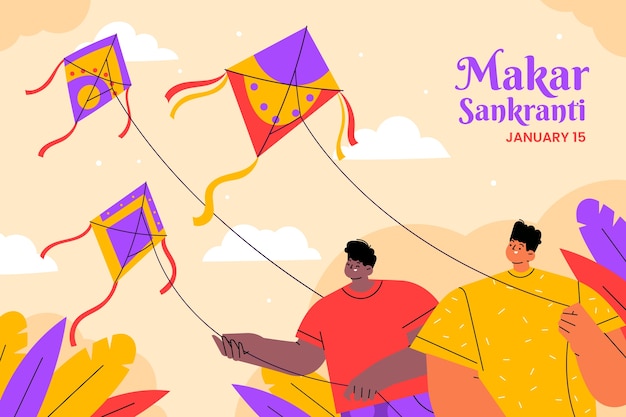 Free vector flat background for makar sankranti festival