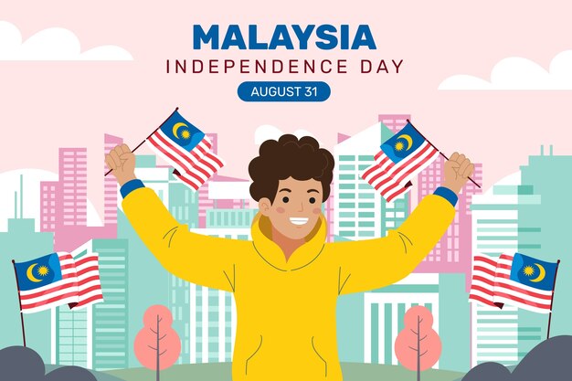 Free vector flat background for malaysia independence day celebration