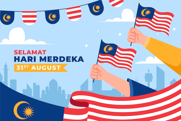 Free vector flat background for malaysia independence day celebration