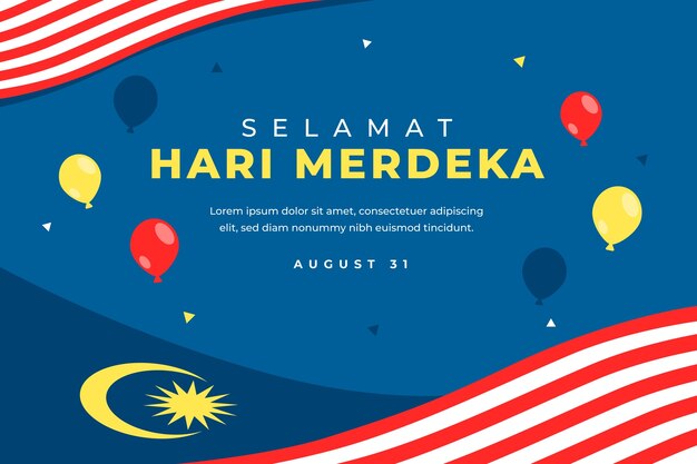 Плоский фон для празднования дня независимости малайзии