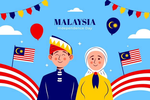 말레이시아 독립 기념일 축하를위한 평면 배경