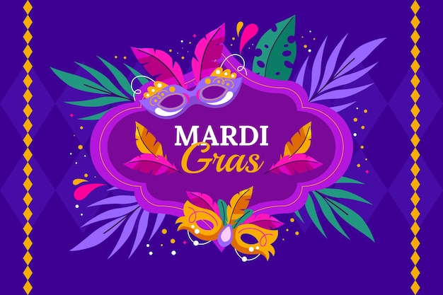 Flat background for mardi gras festival