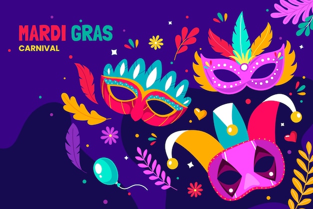 Flat background for mardi gras festival