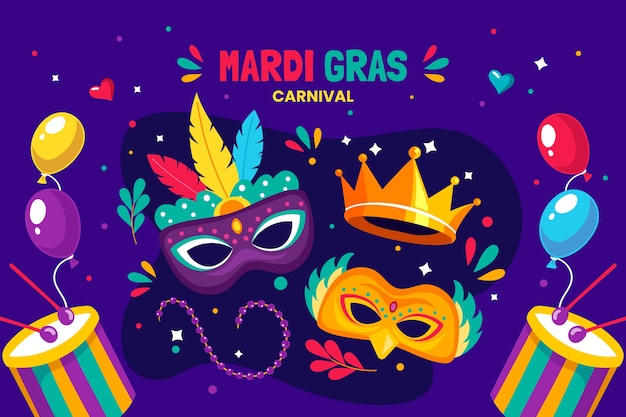 Vettore gratuito sfondo piatto per il festival di mardi gras