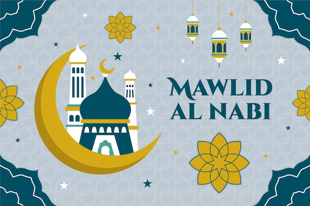 Vettore gratuito sfondo piatto per mawlid al-nabi