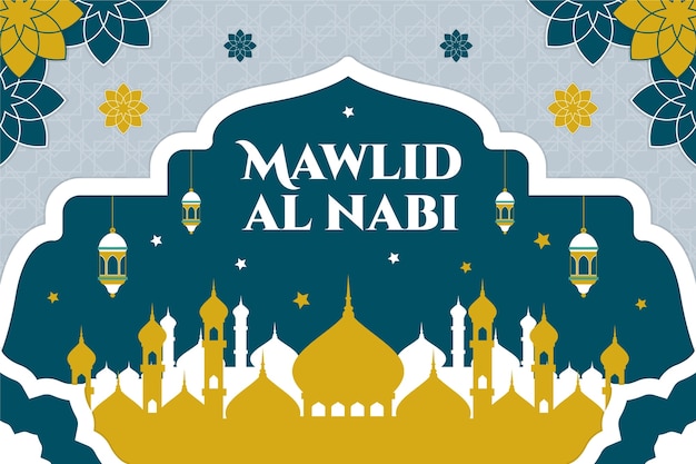 Free vector flat background for mawlid al-nabi