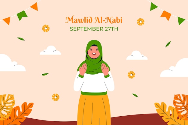 Free vector flat background for mawlid al-nabi