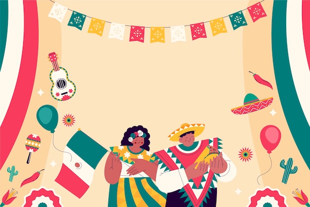 メキシコ独立のお祝いのためのフラットな背景