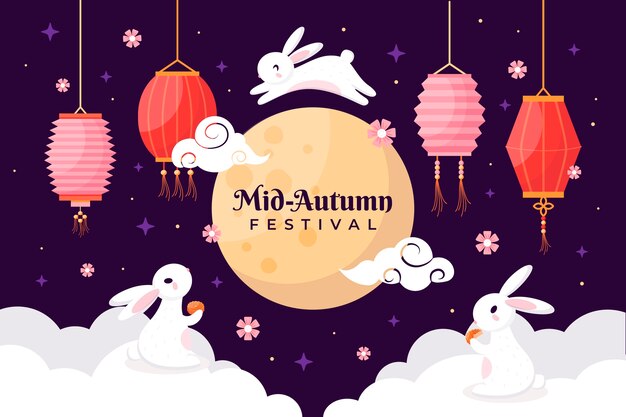 Flat background for mid-autumn festival celebration