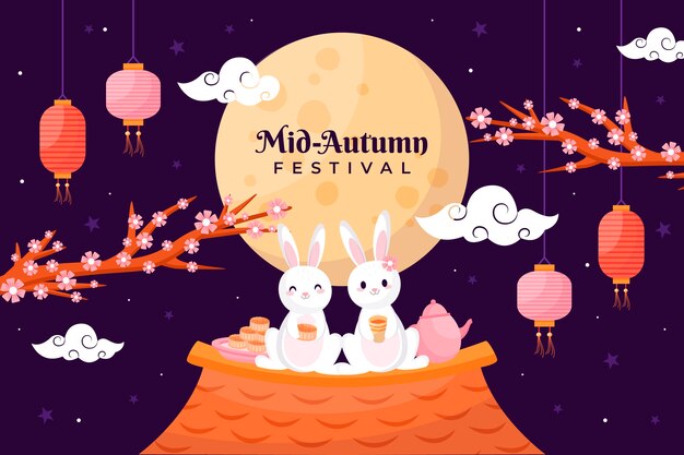 Flat background for mid-autumn festival celebration