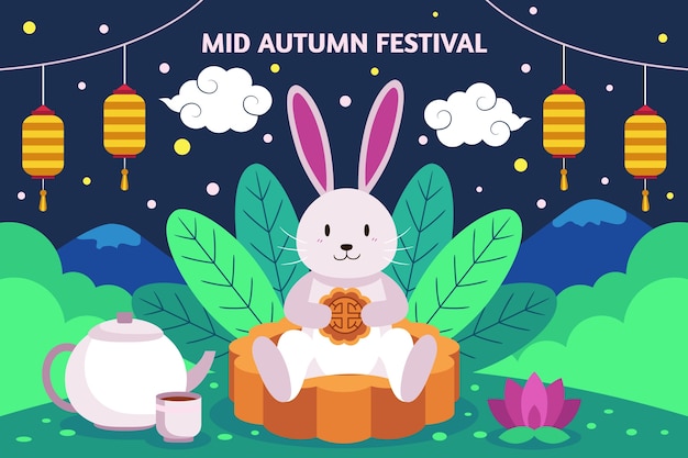 Free vector flat background for mid-autumn festival celebration