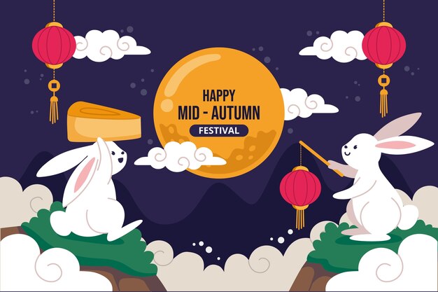 Flat background for mid-autumn festival celebration