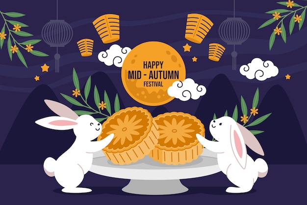 Flat background for mid-autumn festival celebration