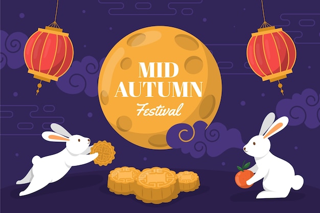 Free vector flat background for mid-autumn festival celebration