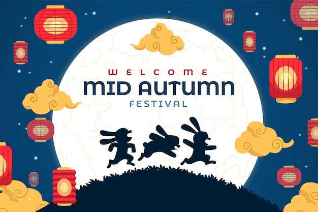 Flat background for mid-autumn festival celebration