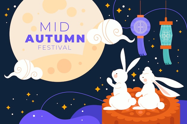 Flat background for mid-autumn festival celebration