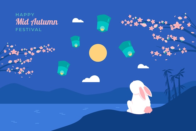 Free vector flat background for mid-autumn festival celebration