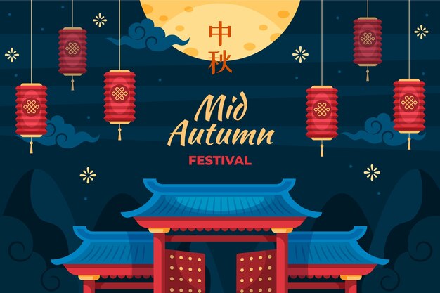 Flat background for mid-autumn festival celebration