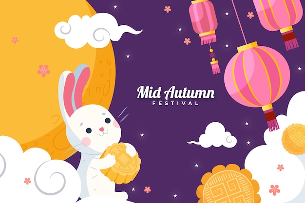 Flat background for mid-autumn festival celebration