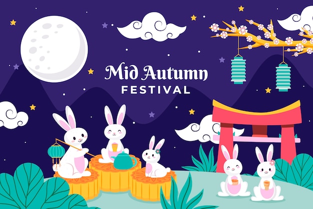 Flat background for mid-autumn festival celebration