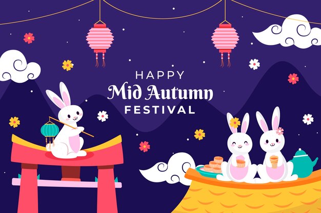 Flat background for mid-autumn festival celebration