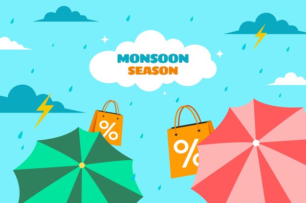 Free vector flat background for monsoon season sale