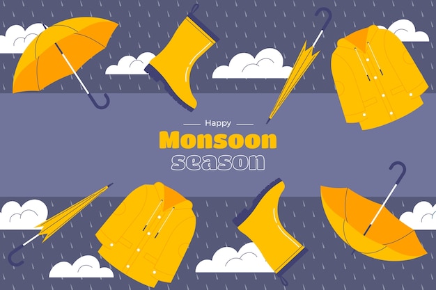 Free vector flat background for monsoon season