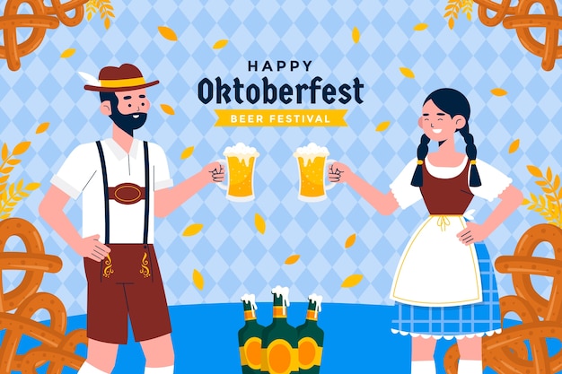 Vettore gratuito sfondi piatti per la celebrazione della festa della birra dell'oktoberfest