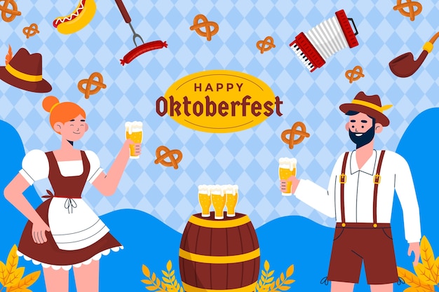 Vettore gratuito sfondi piatti per la celebrazione della festa della birra dell'oktoberfest