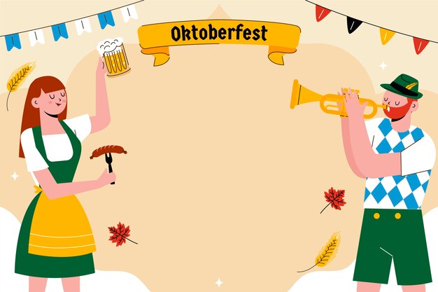 オクトーバーフェストのビール祭りのお祝いのフラット背景