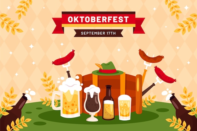 Vettore gratuito sfondo piatto per la celebrazione dell'oktoberfest