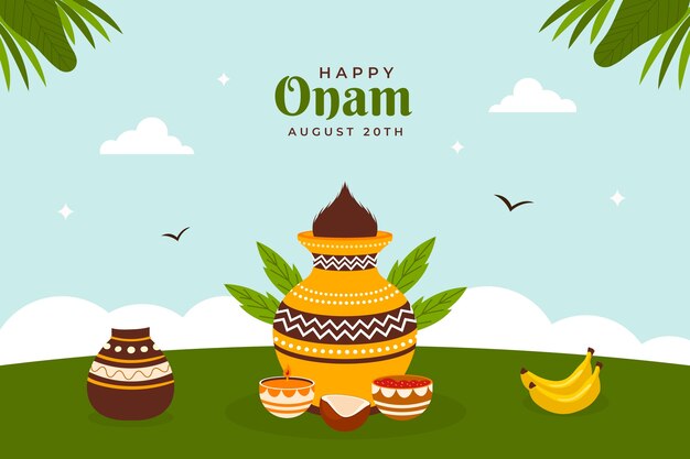 Vettore gratuito sfondo piatto per la celebrazione del festival onam