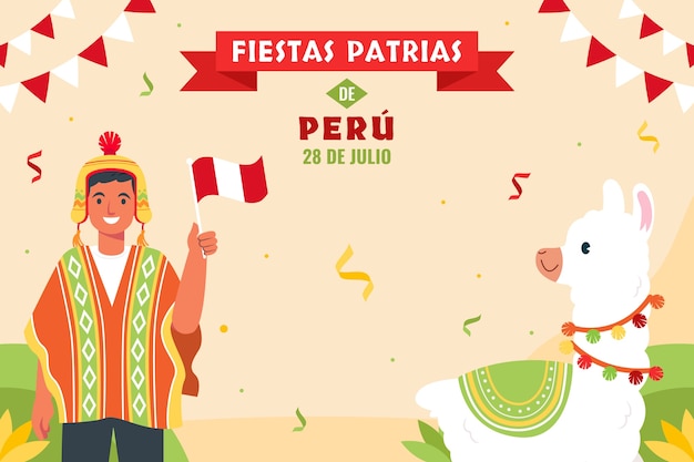 Vettore gratuito sfondo piatto per feste peruviane patrias celebrazioni
