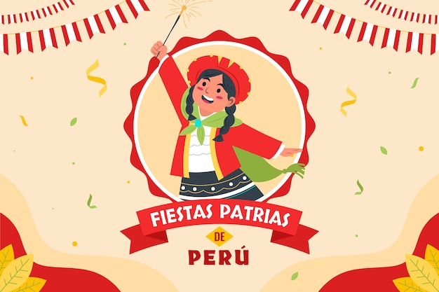 Vettore gratuito sfondo piatto per feste peruviane patrias celebrazioni