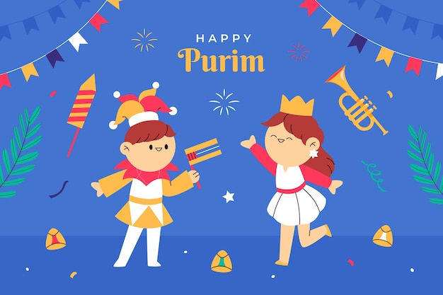 Vettore gratuito sfondo piatto per la celebrazione delle vacanze purim