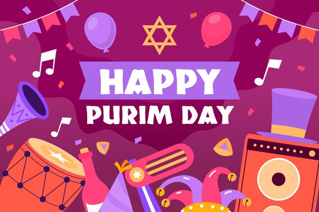 Vettore gratuito sfondo piatto per la celebrazione delle vacanze purim