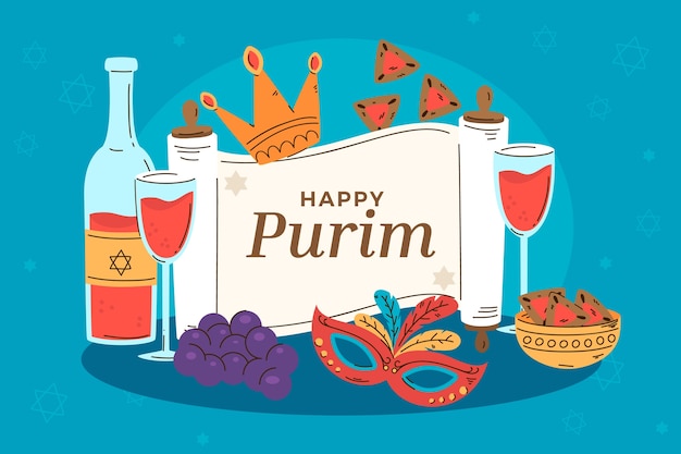 Free vector flat background for purim holiday celebration