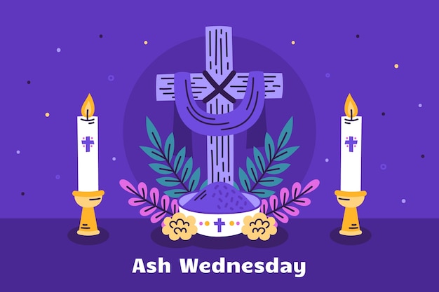 Flat background for religious ash wednesday celebration