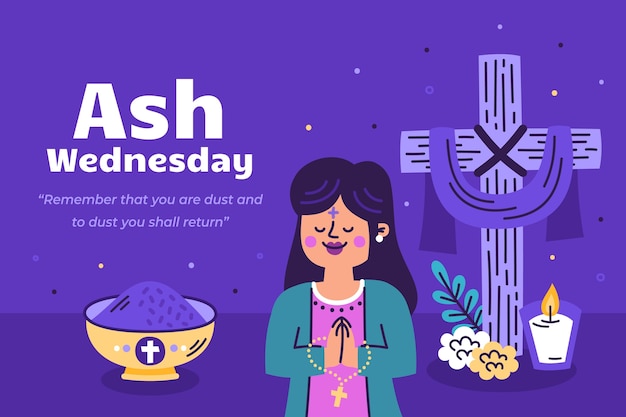 Flat background for religious ash wednesday celebration