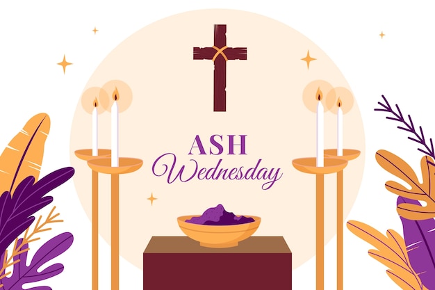 Flat background for religious ash wednesday holy day