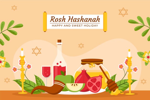 Плоский фон для празднования еврейского нового года Рош ха-Шана