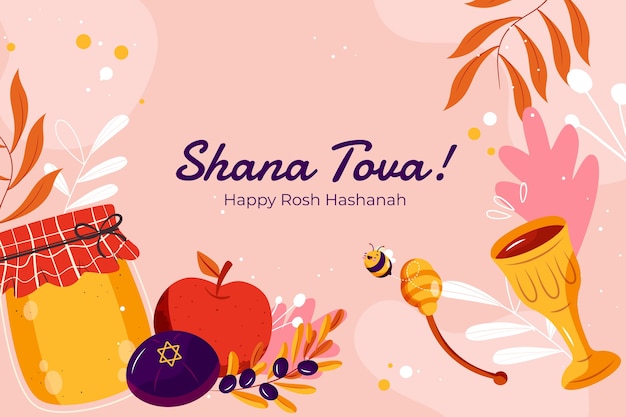 Flat background for rosh hashanah jewish new year celebration