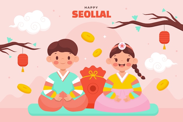 Flat background for seollal festival celebration